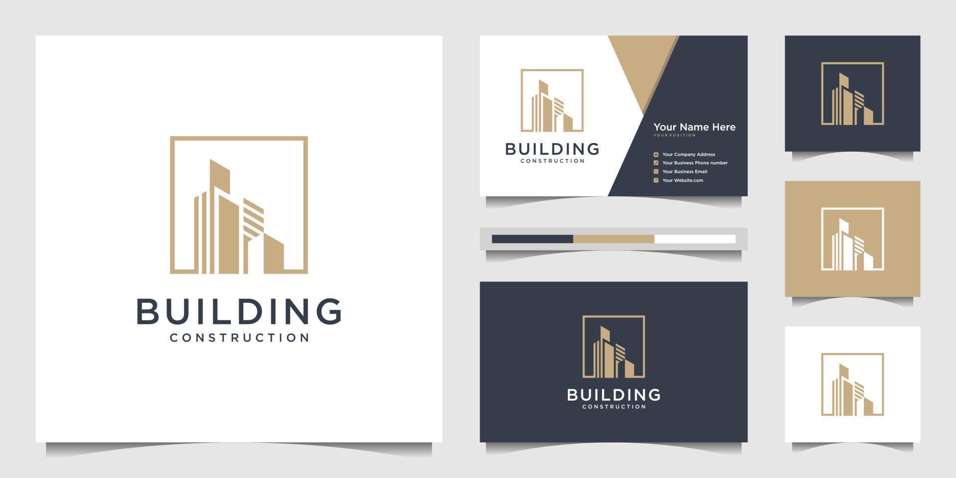 Building logo design with modern concept. city building construction abstract for logo design inspiration. logo design and business card Premium Vector