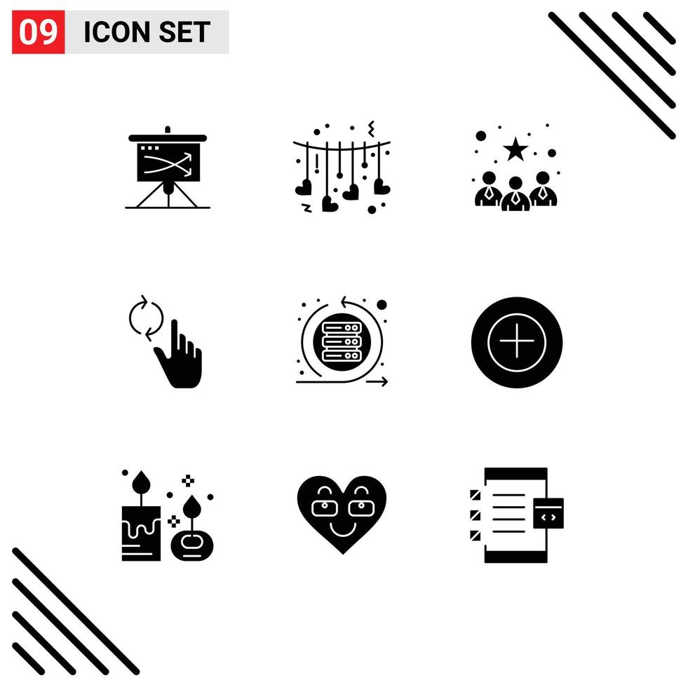Group of 9 Solid Glyphs Signs and Symbols for agile refresh valentine hand best team Editable Vector Design Elements