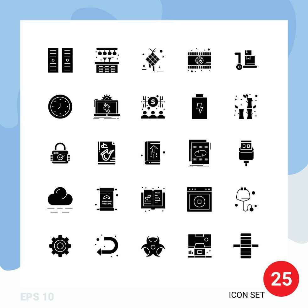 Group of 25 Solid Glyphs Signs and Symbols for alarm ecommerce creative cart video Editable Vector Design Elements