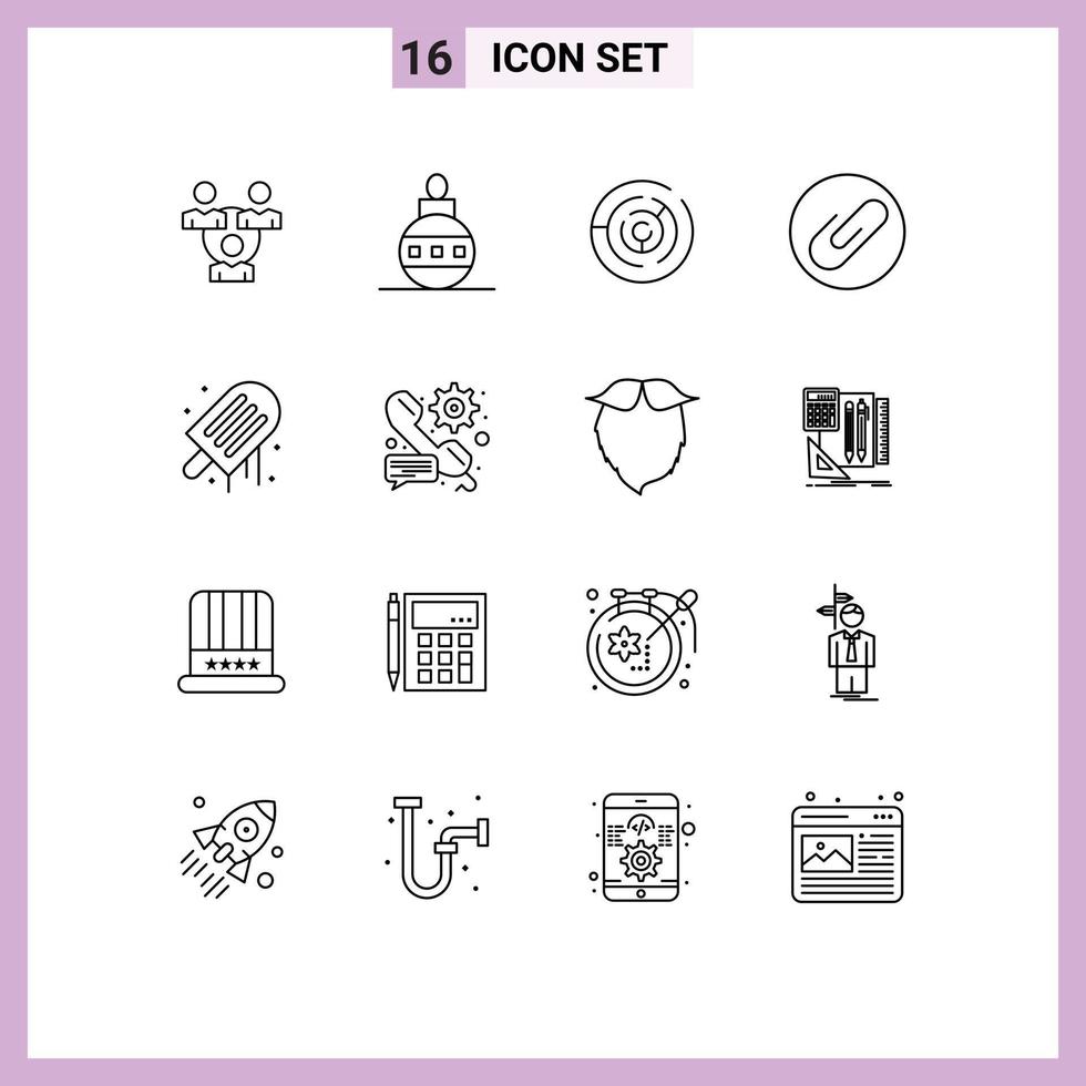 Set of 16 Vector Outlines on Grid for ice cream beach circle clip attach Editable Vector Design Elements