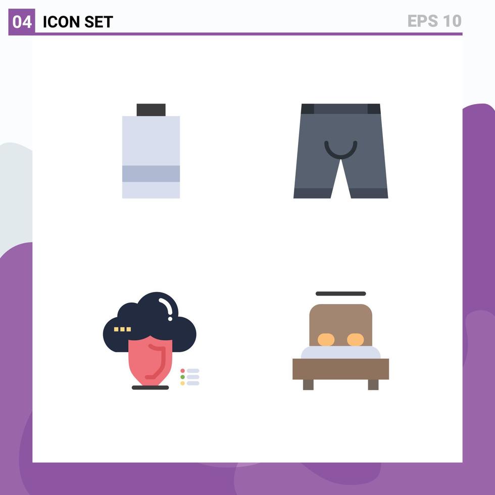 Universal Icon Symbols Group of 4 Modern Flat Icons of battery secure accessories dress safety Editable Vector Design Elements