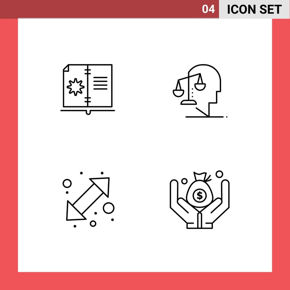 4 User Interface Line Pack of modern Signs and Symbols of book arrow instruction human left Editable Vector Design Elements