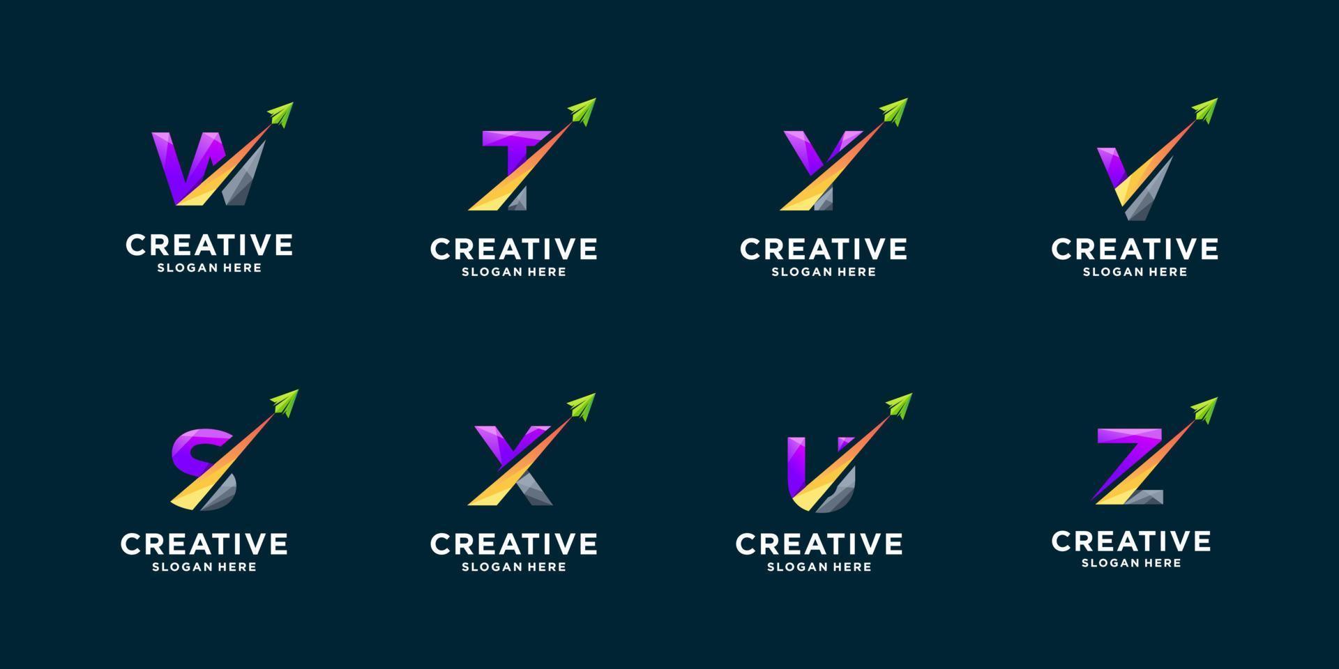 Set of gradient letter and arrow logo design inspiration vector