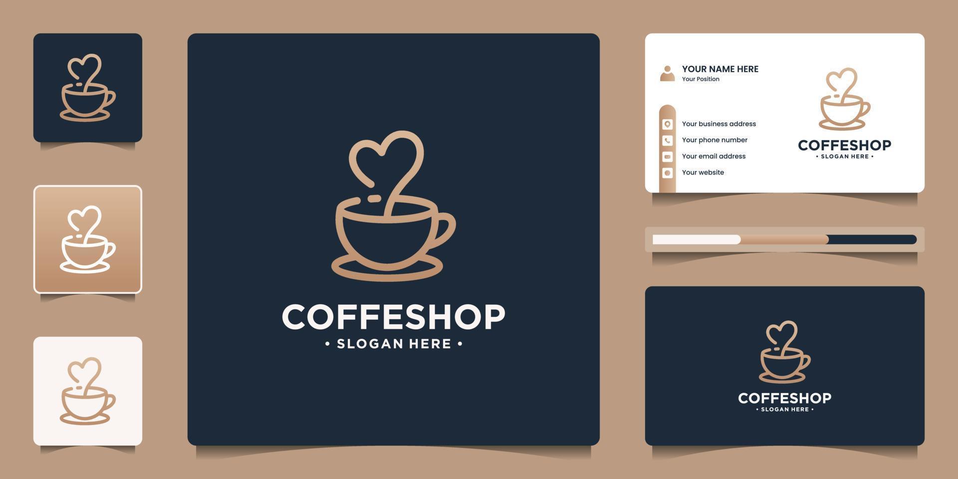 Creative coffee shop with creative cup and love with line art style vector