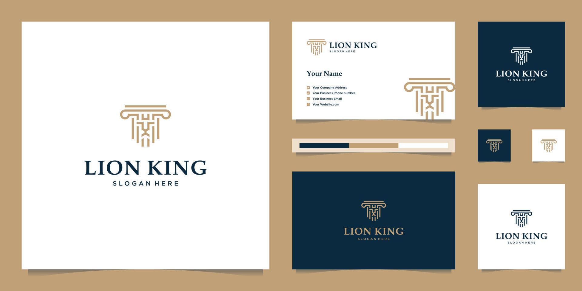 elegant king lion with stylish graphic design and name card inspiration luxury design logo vector