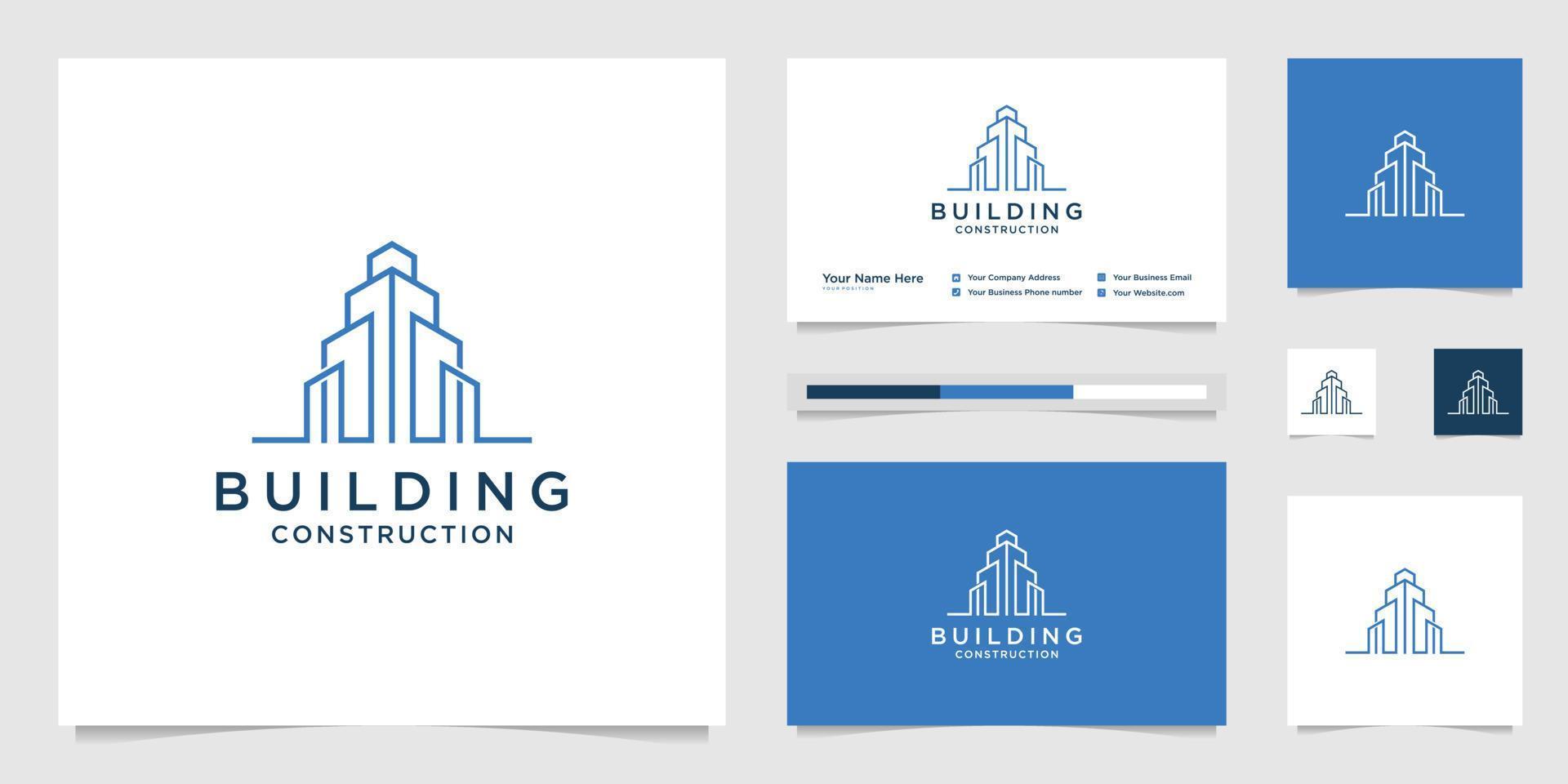 building design logos with lines. construction, apartment and architect. premium logo design and business cards. vector