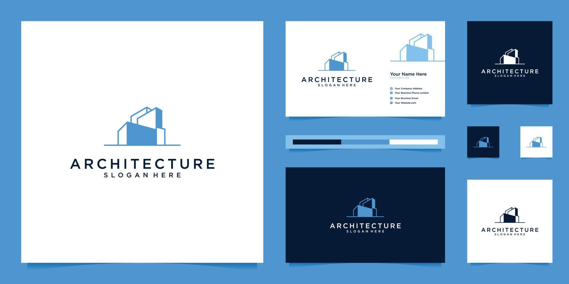 diseño de logotipo arquitectónico y plantillas de tarjetas de visita. estructura abstracta de bienes raíces, edificio, construcción, apartamento. vector