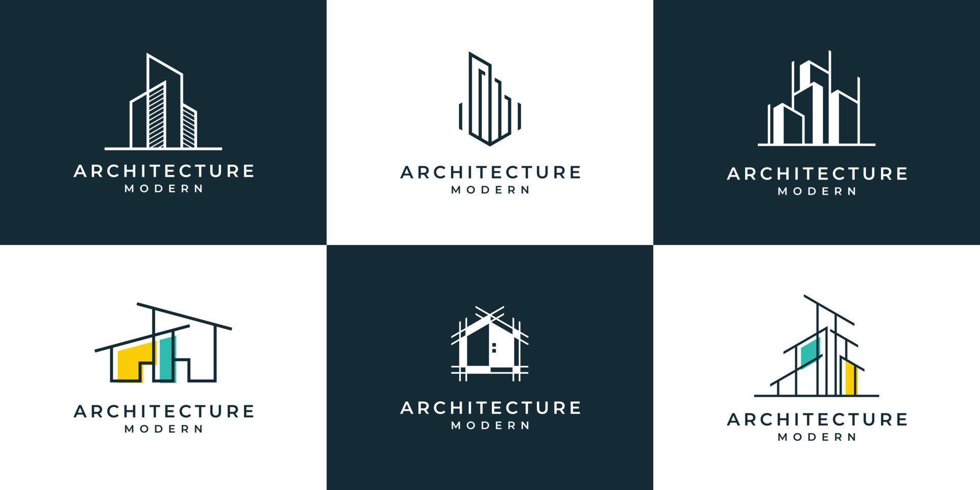 Set of logo architecture with liner concept logo design template. vector