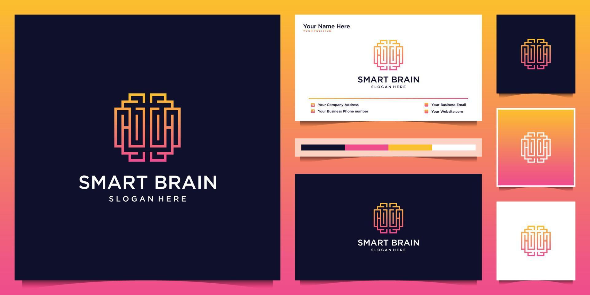 Smart brain with line art style. logo design template can used symbol for tech, smart, education, psychology logo design and business card. vector
