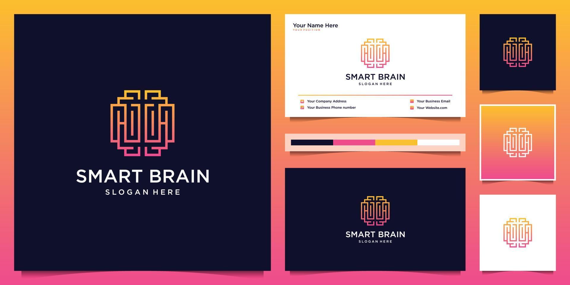 cerebro inteligente con estilo de arte lineal. la plantilla de diseño del logotipo puede utilizarse como símbolo para tecnología, inteligente, educación, diseño de logotipo de psicología y tarjeta de visita. vector