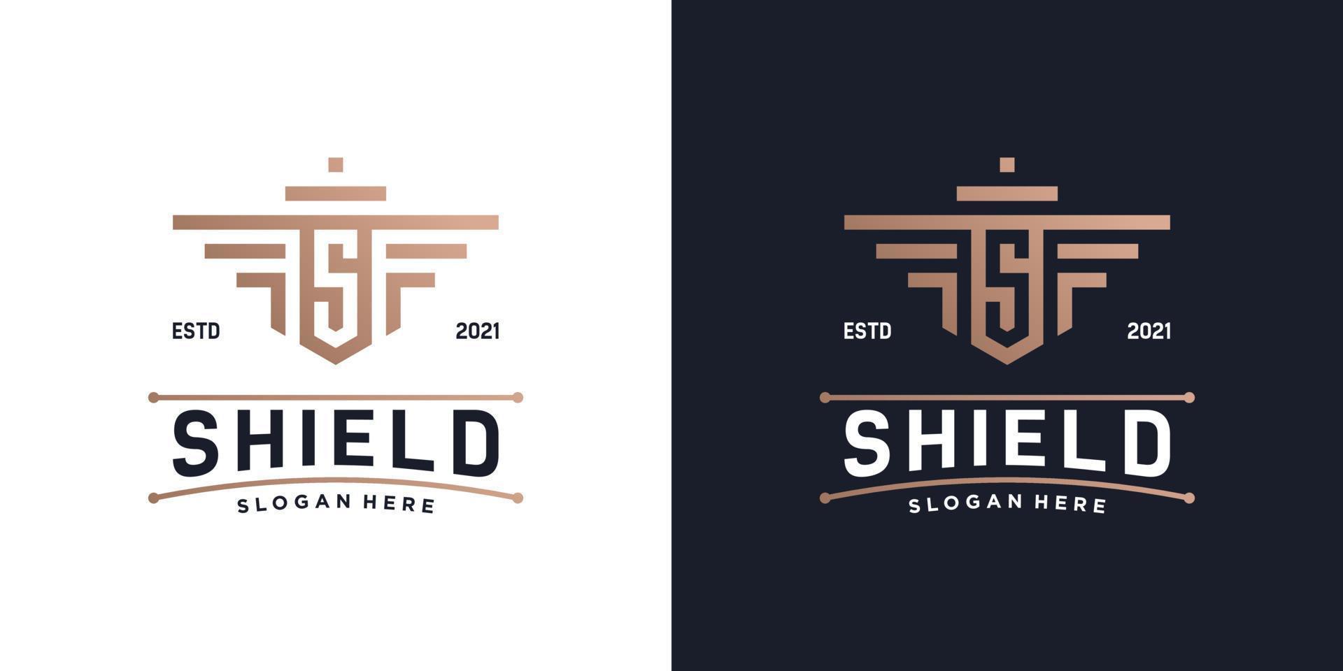 Combine shield with initial S monogram logo template. Luxury badge logo security, safety and protection. vector