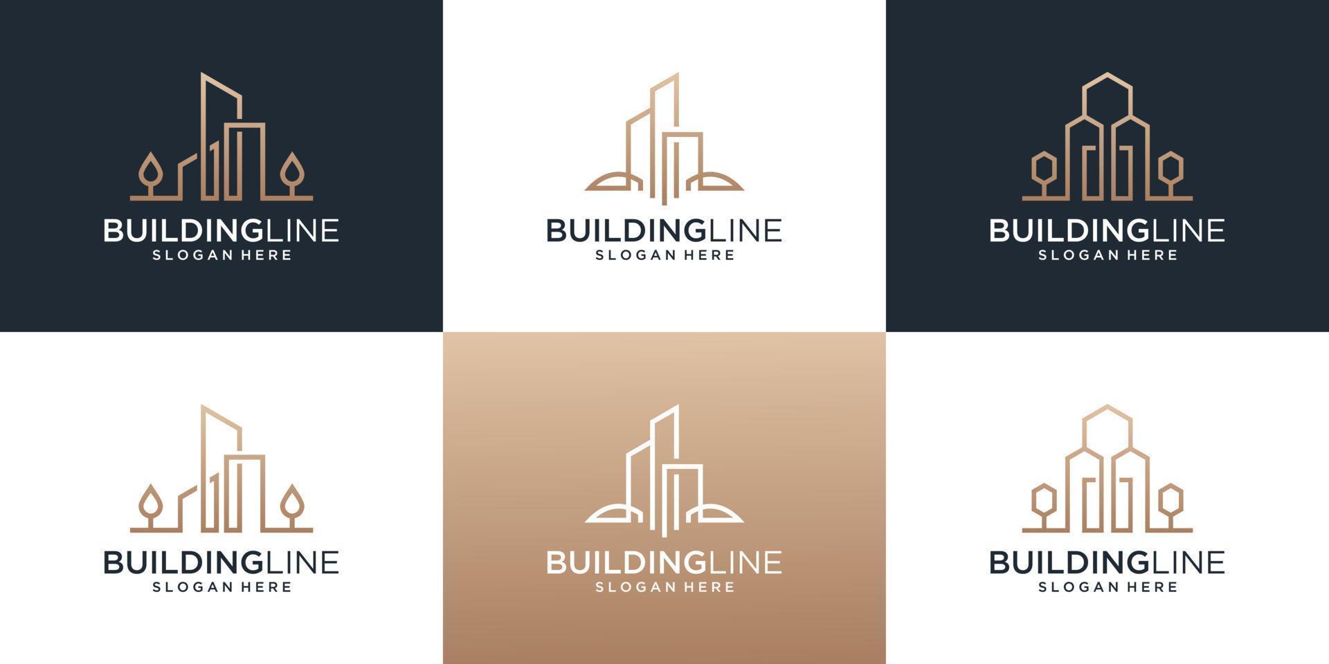 colección de logotipo inmobiliario de construcción con plantilla de diseño de logotipo de estilo de arte de línea. vector