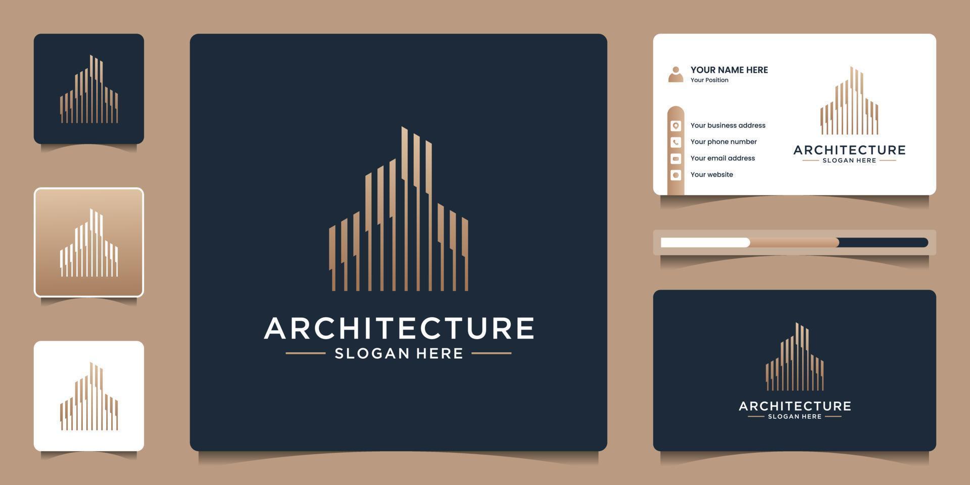 logotipo de línea de construcción elegante minimalista con tarjeta de visita vector