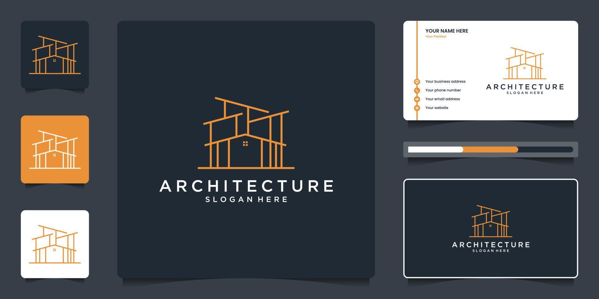 Real estate line logo and business card template. Building architecture with structure sketch. vector