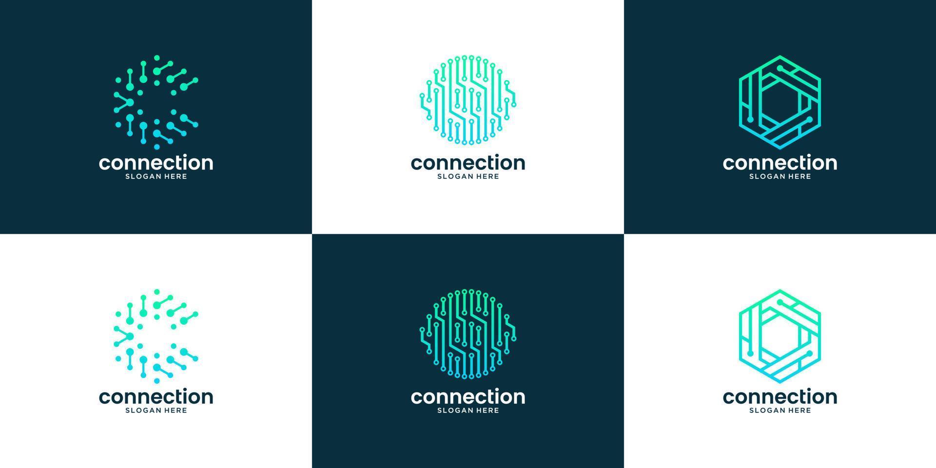 Set of abstract dot connection with letter C logo design. vector