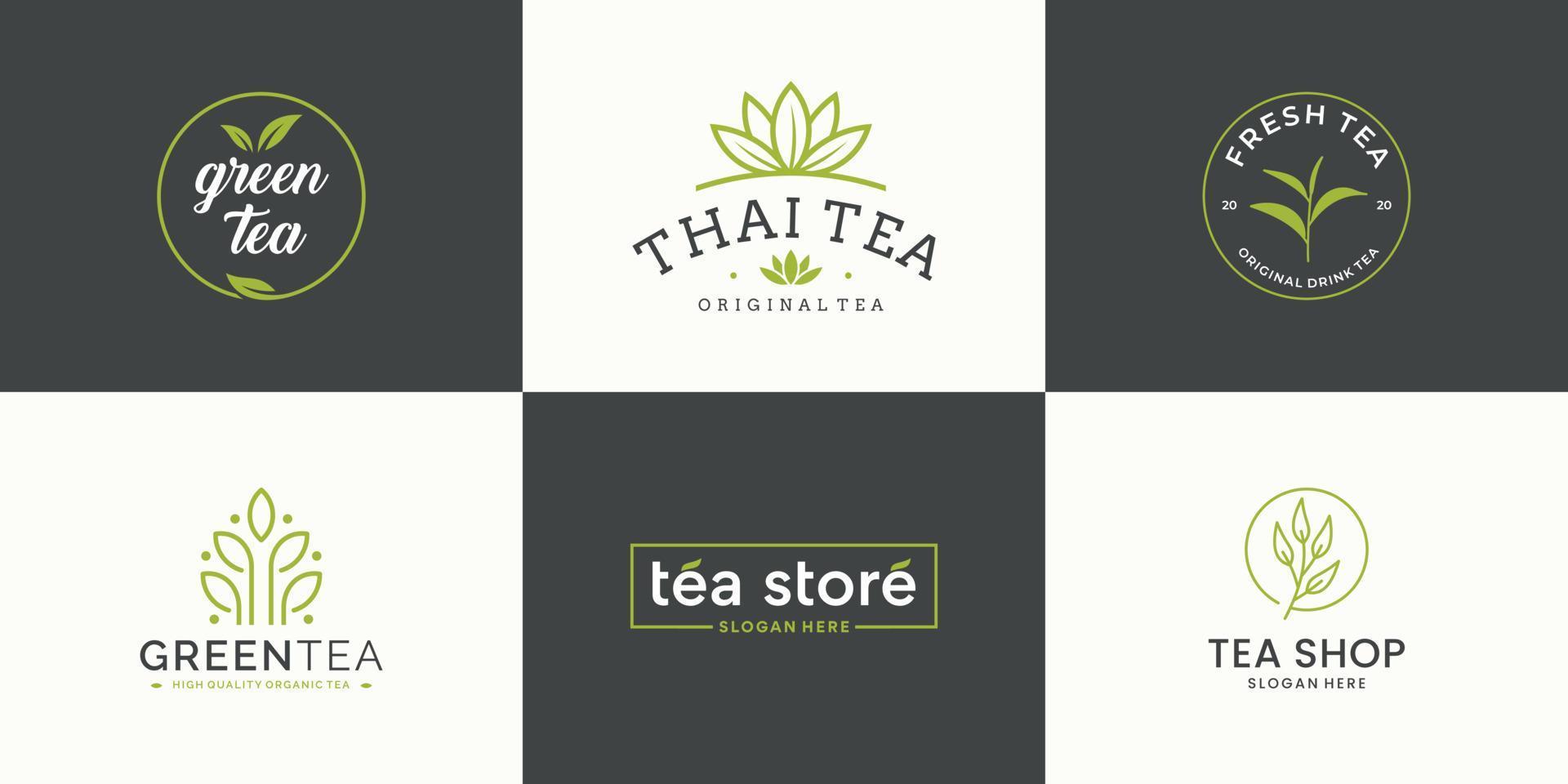 Set collection tea leaf logo design template. icon for tea shop, tea store, packaging product. vector