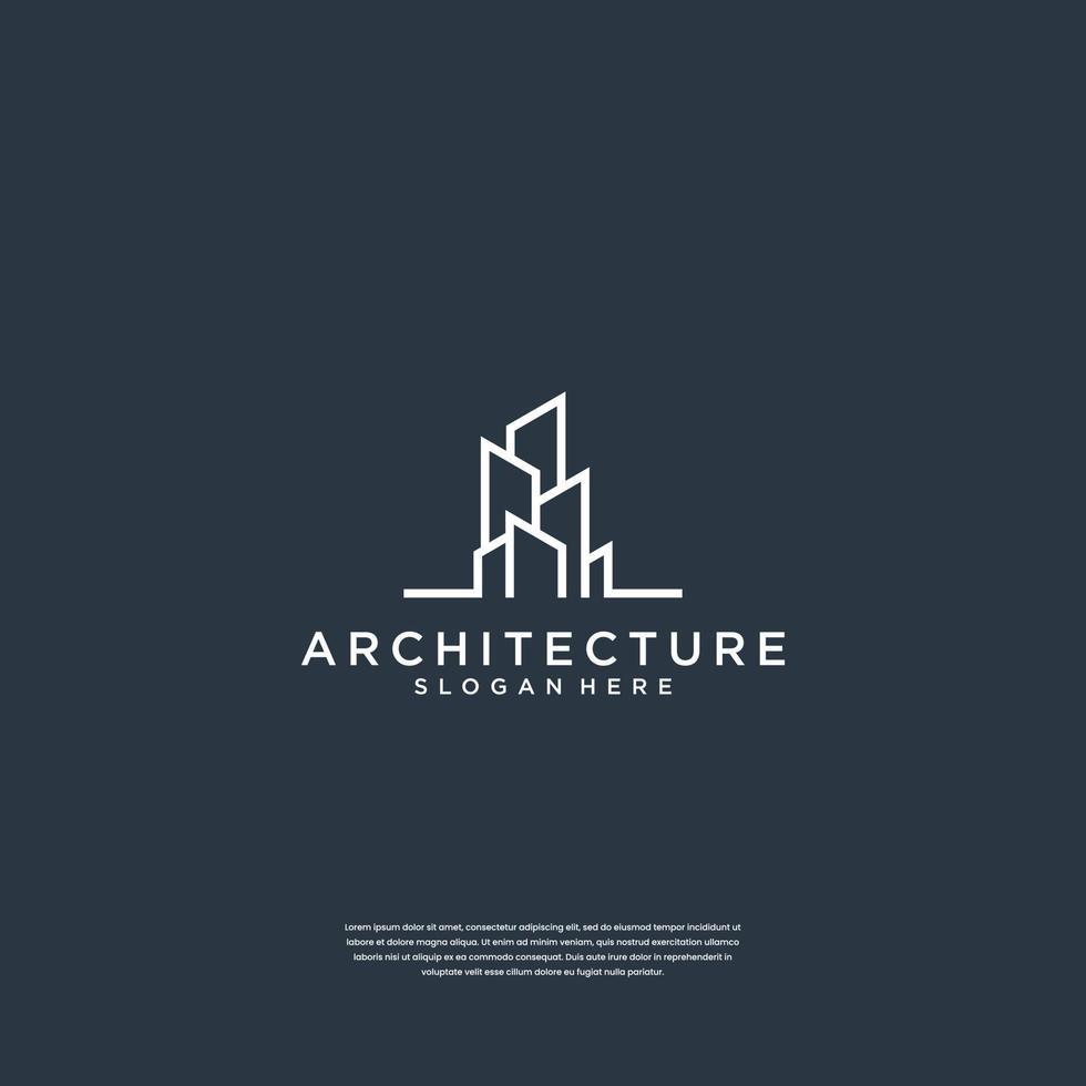 Creative building structure logo design real estate, architecture, construction with line art style vector