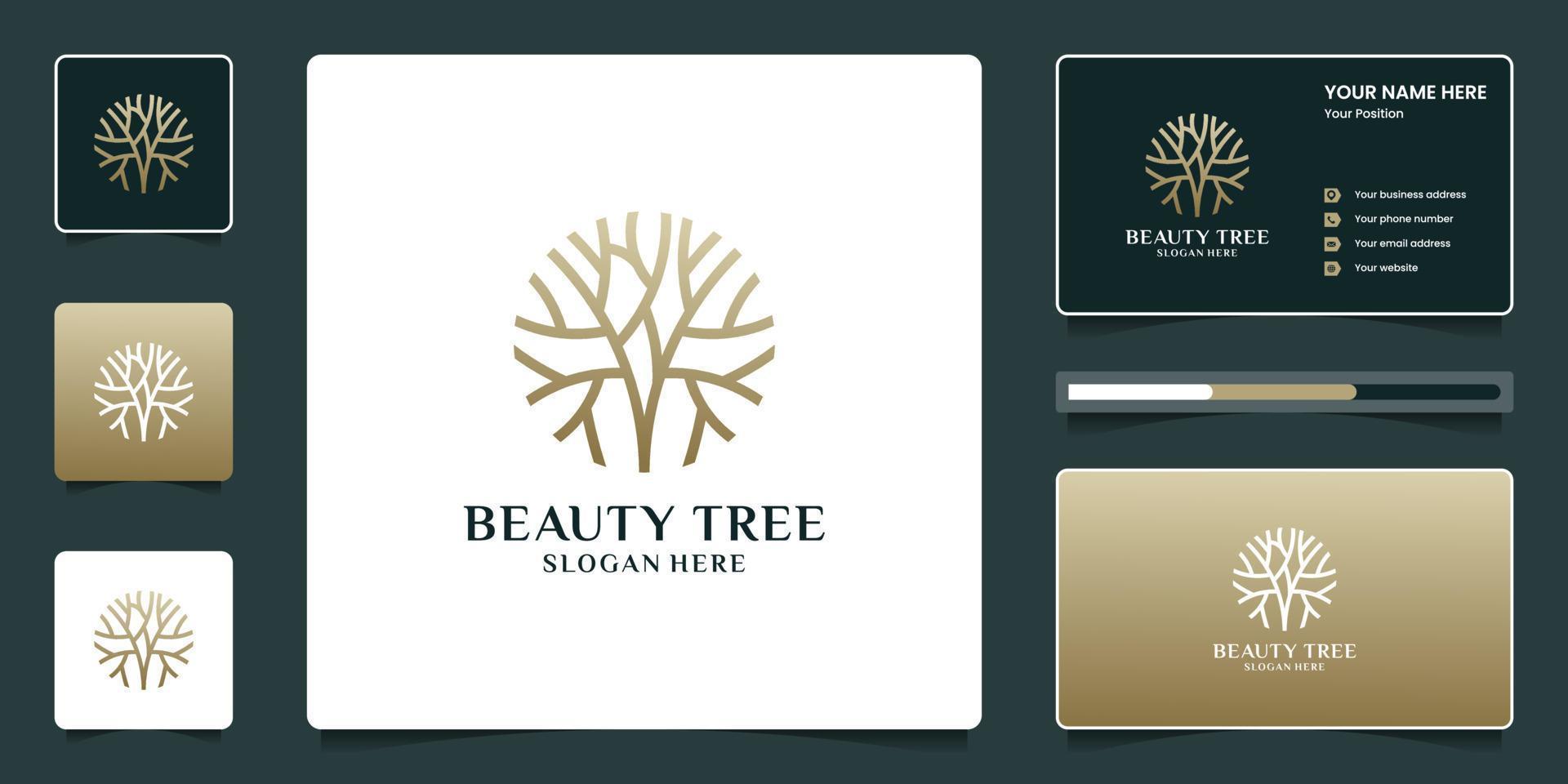 diseño de logotipo de árbol de belleza con tarjeta de visita vector