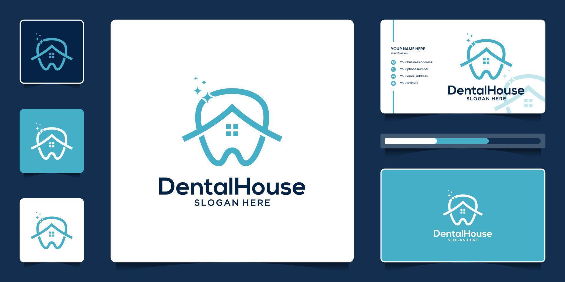 Creative clinic dental logo with line arty style. Health dental logo design and business card. vector