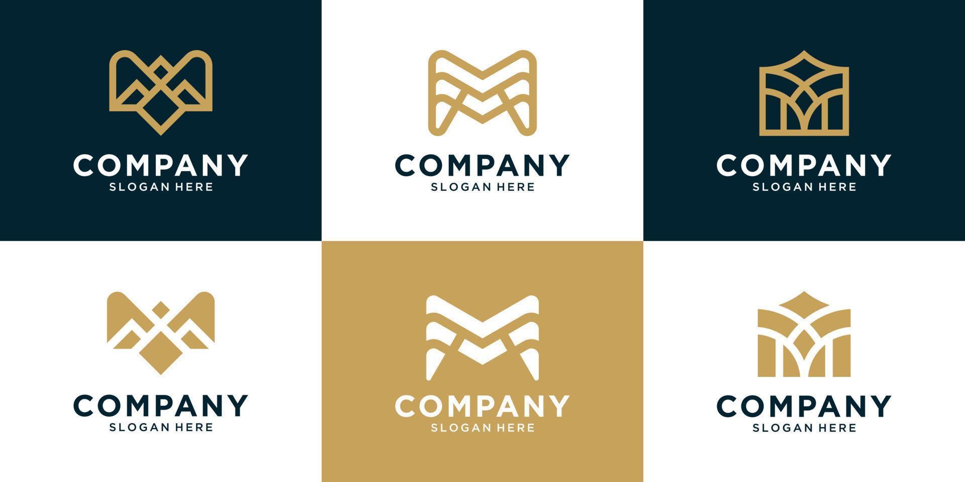 Set of initial letter M logo design. Icons for business luxury, elegant and simple. vector