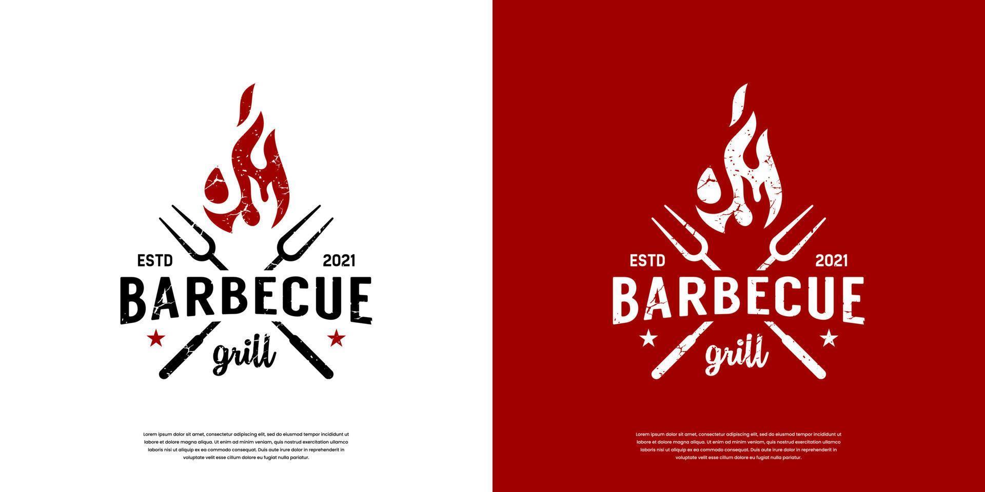 Vintage Retro BBQ Grill, Barbecue, Barbeque Label Stamp Logo design vector