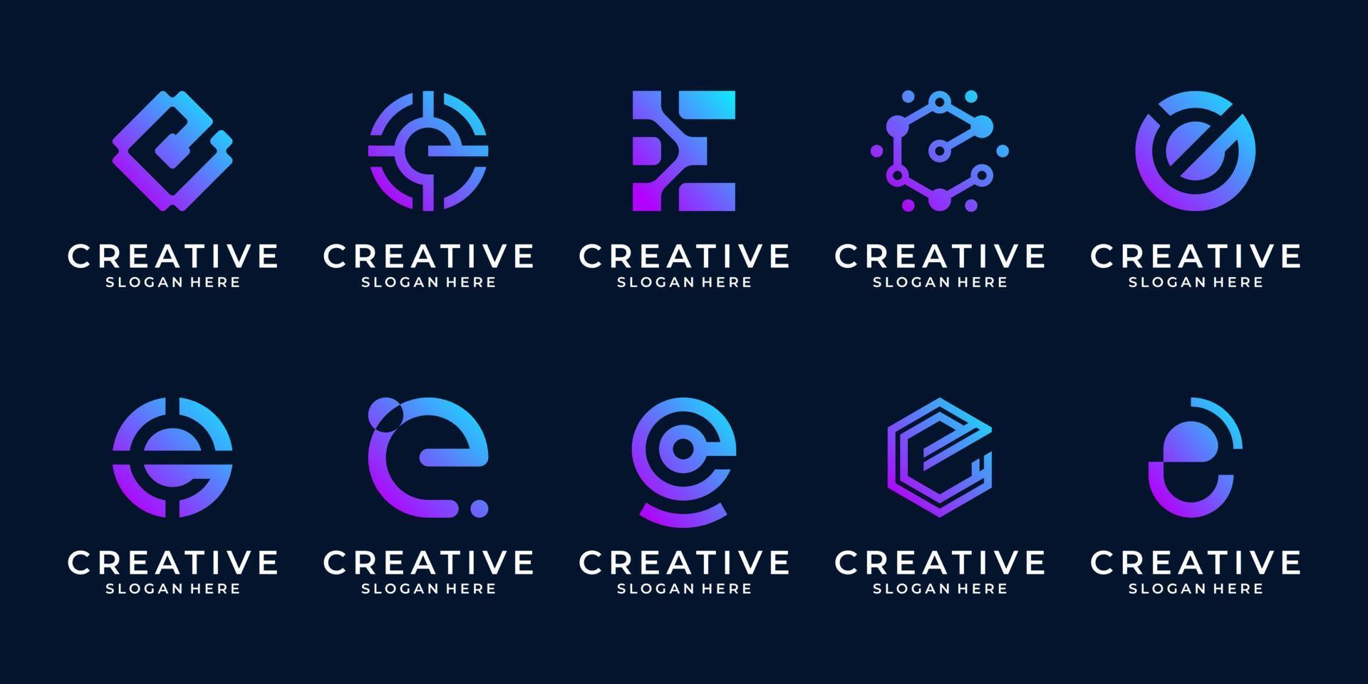 colección de plantilla de logotipo de tecnología con símbolo abstracto digital, datos, punto, conexión y objetivo para el negocio. vector