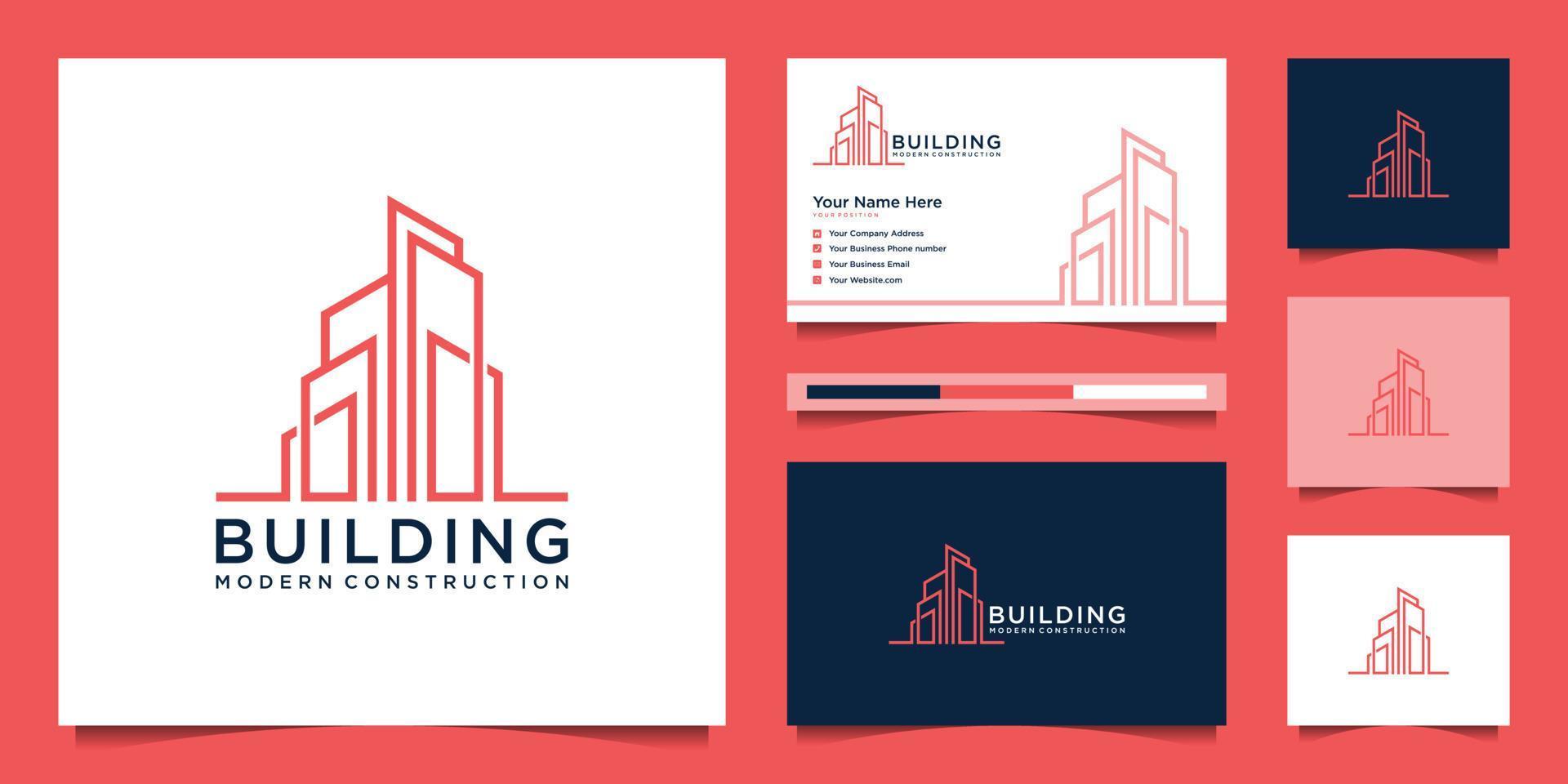 logotipos de diseño de construcción con estilo de línea. símbolo de construcción, apartamento y arquitecto. diseño de logotipo premium y tarjetas de visita. vector