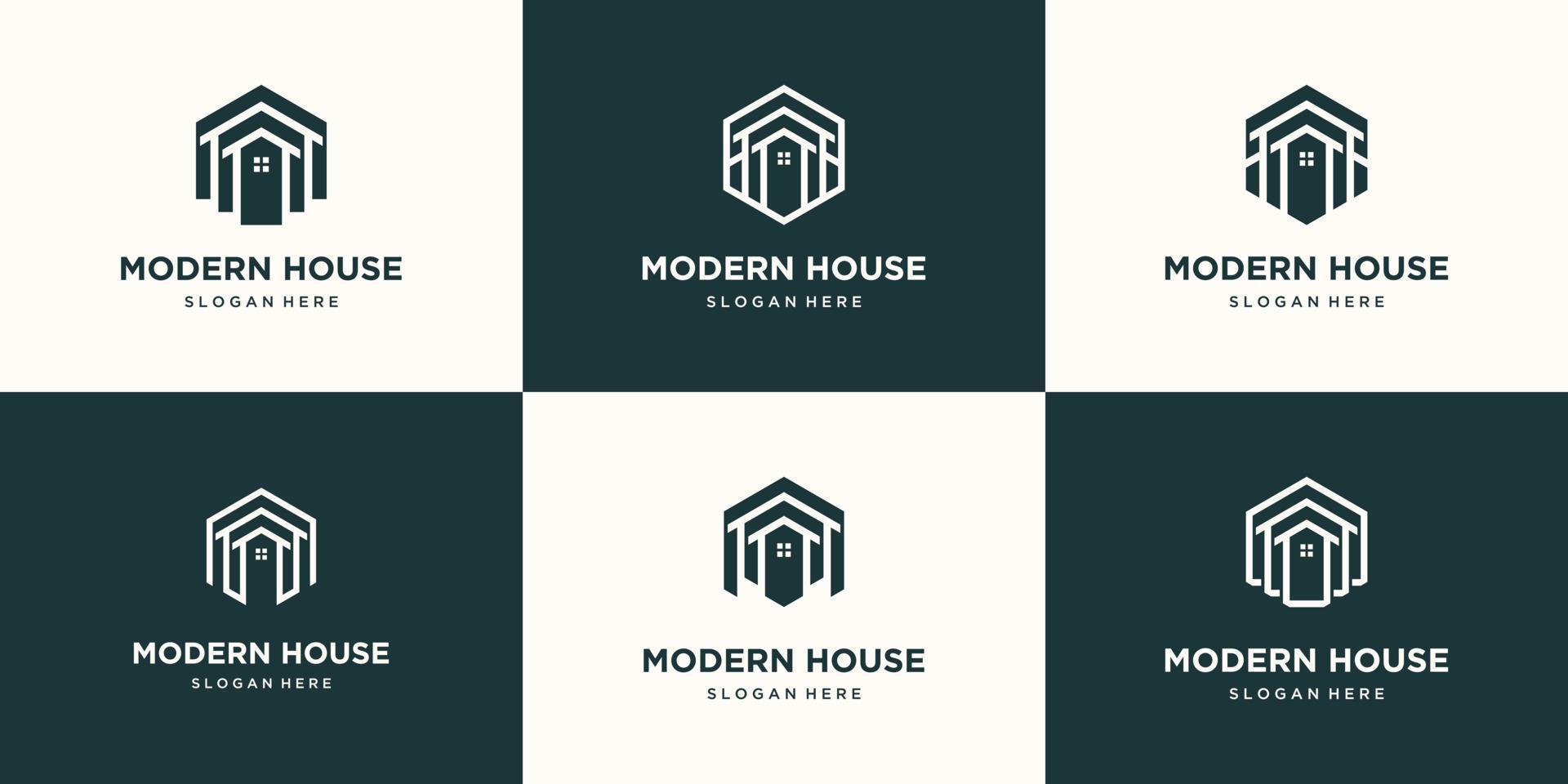 Set collection real estate minimalist icon home polygon line art style vector