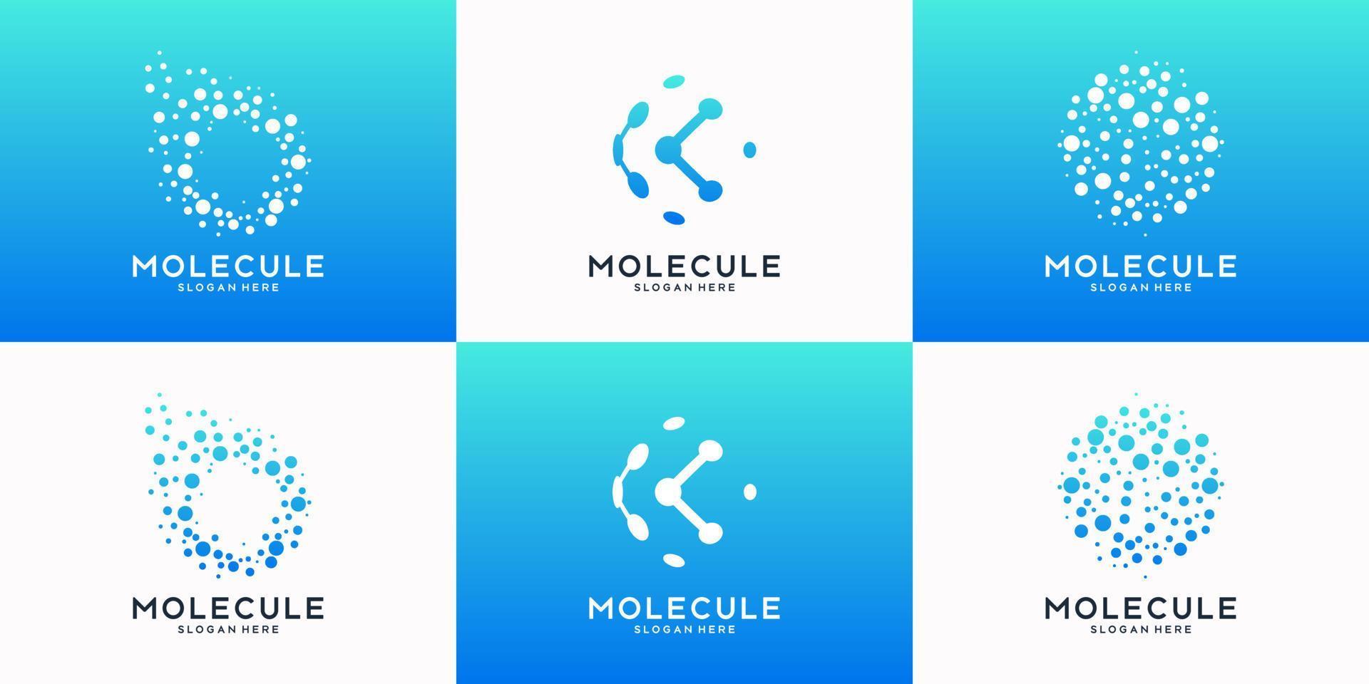 Set of technology globe logo with molecule concept. Abstract world tech logo design collection. vector