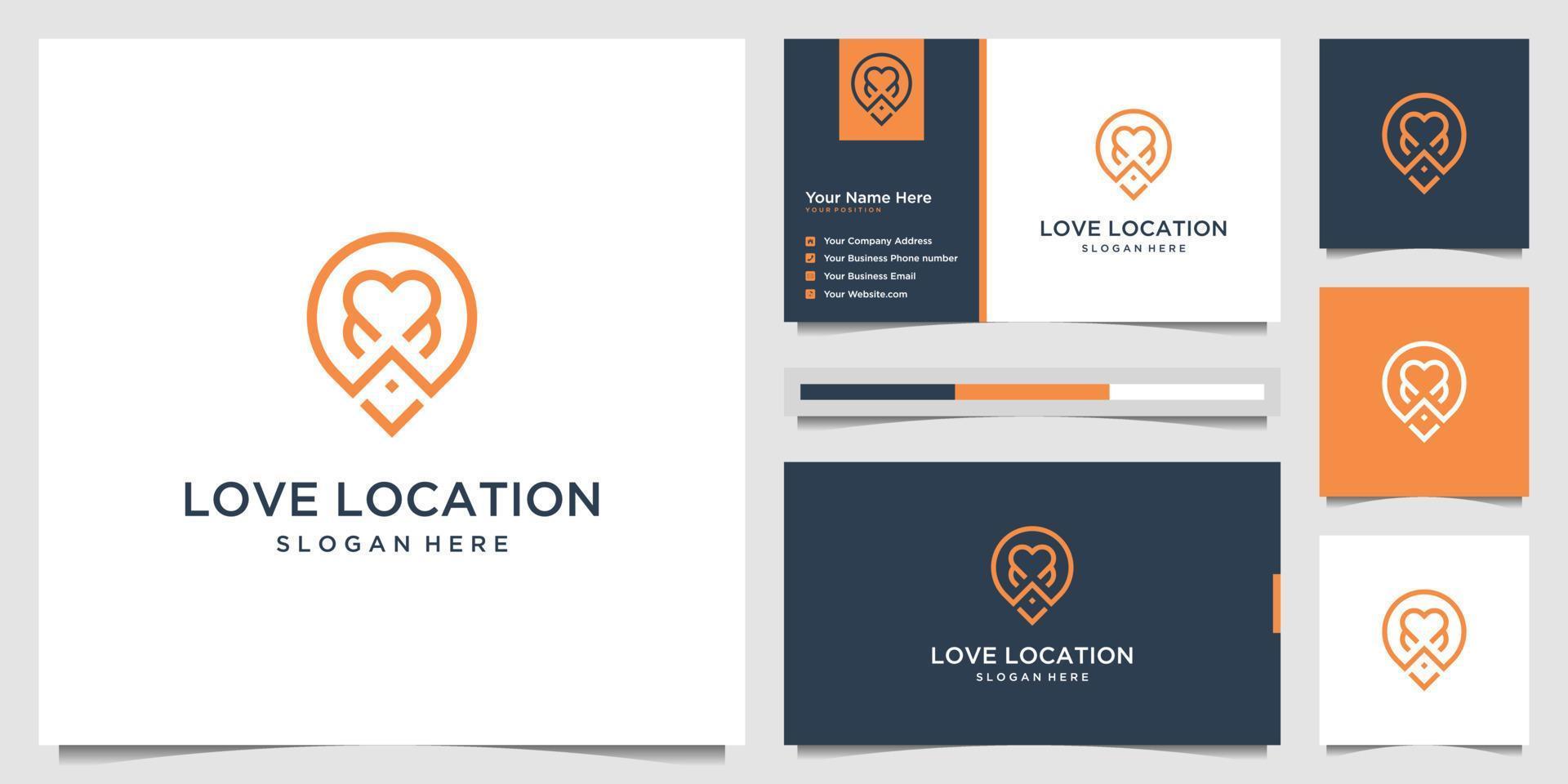 Creative love location combine heart, map and home with concept line art style. logo design and business card vector