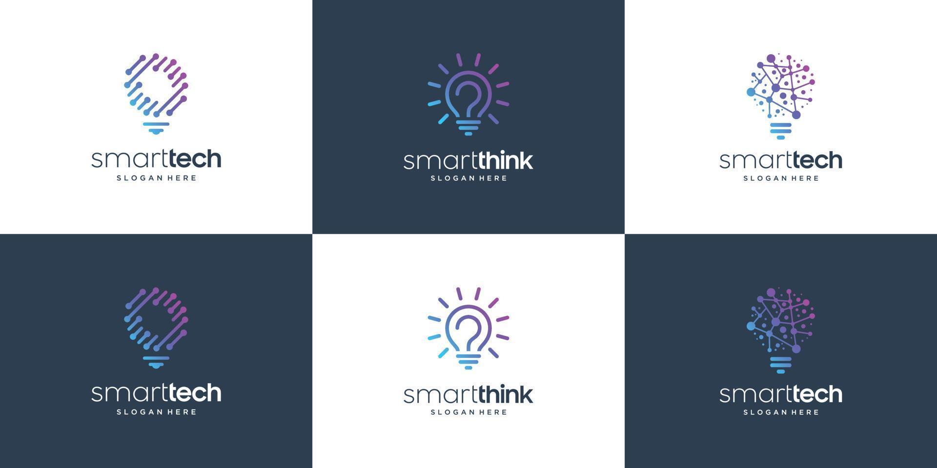 Set collection smart tech logo design symbol lamp bulb. vector
