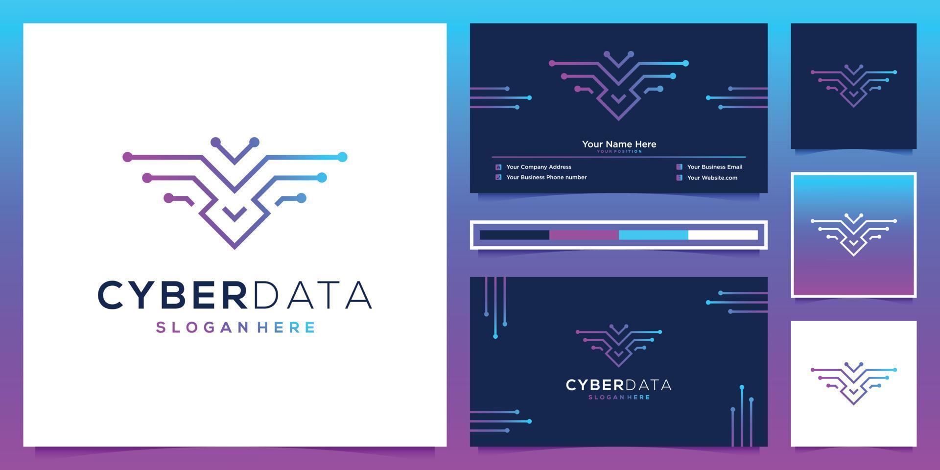 diseño de logotipo y tarjeta de visita de eagle cyber tech, símbolo de logotipo creativo para datos de seguridad, tecnología digital, privada, tecnología de inteligencia artificial. vector