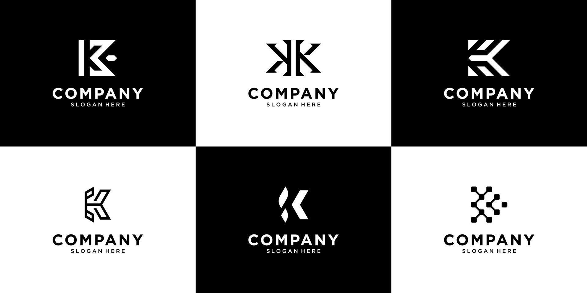 Set of Letter K logo design template vector