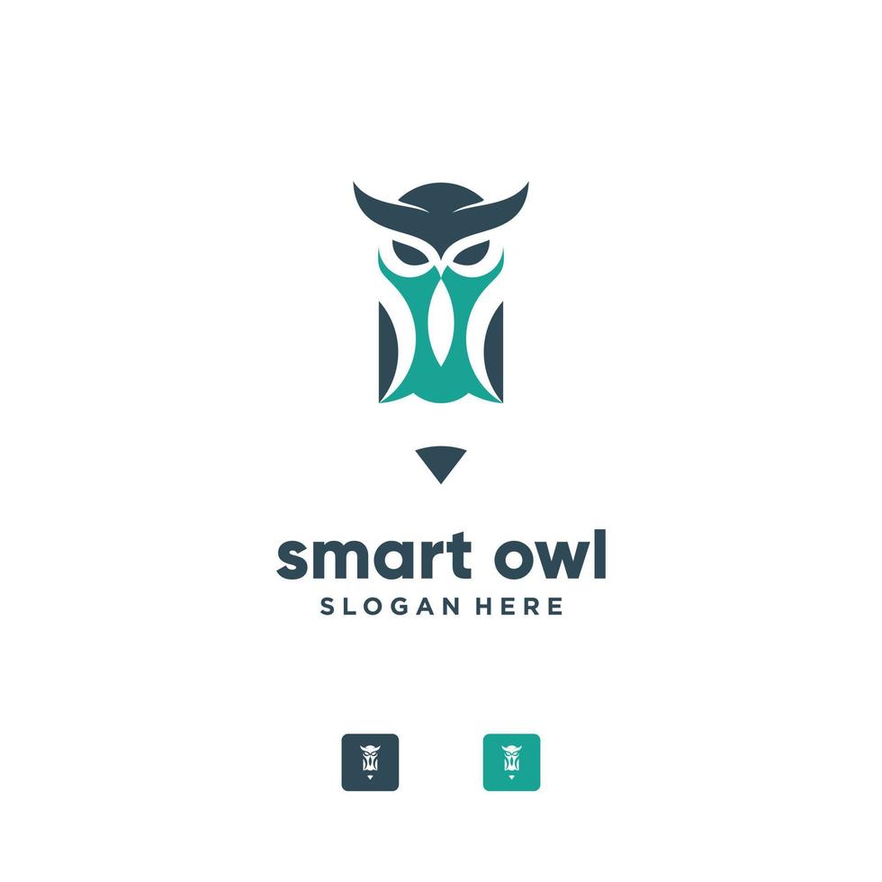 Cute owl and emoji logo design vector