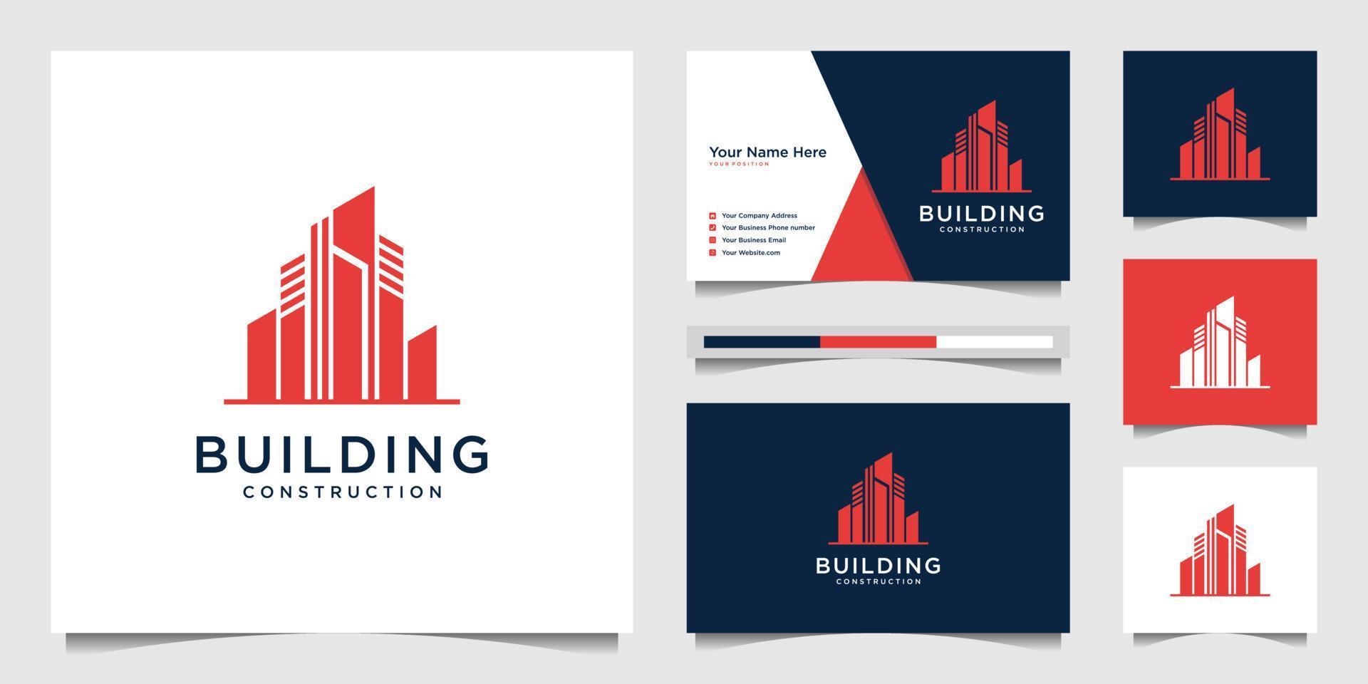 Building logo design with modern concept. city building construction abstract for logo design inspiration. logo design and business card Premium Vector