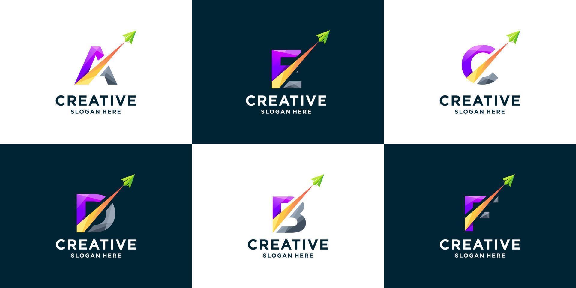 conjunto de diseño de logotipo de flecha y letra degradada vector