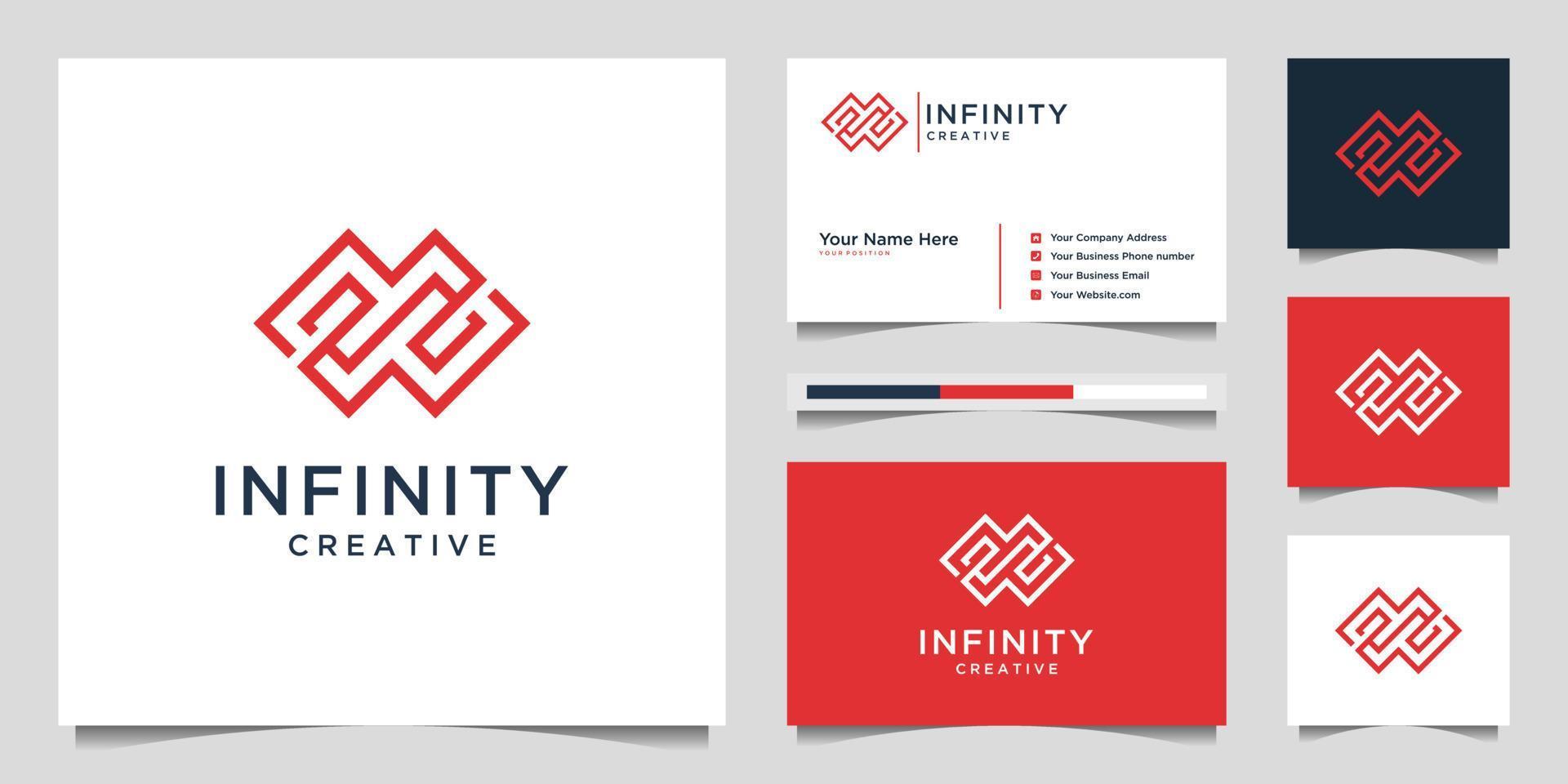 línea infinita minimalista creativa. diseño de logotipo premium y vector de tarjeta de visita.