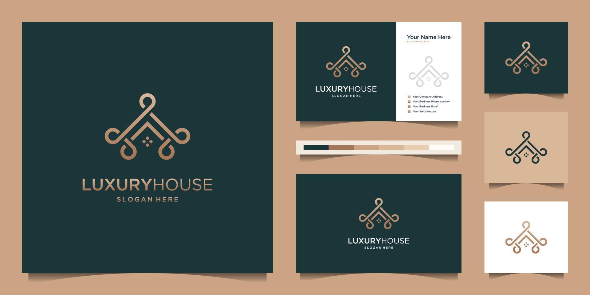 Luxury home line for real estate, building, construction, property. minimal logo design template and business card vector