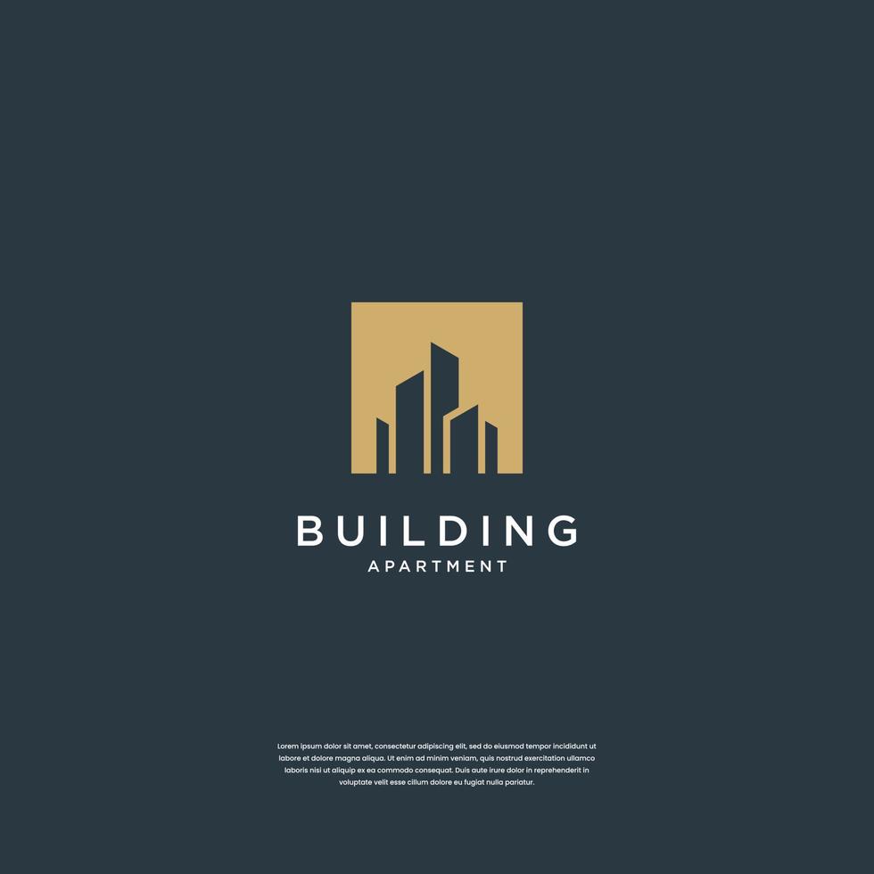 Building logo design with negative space style real estate, architecture, construction vector