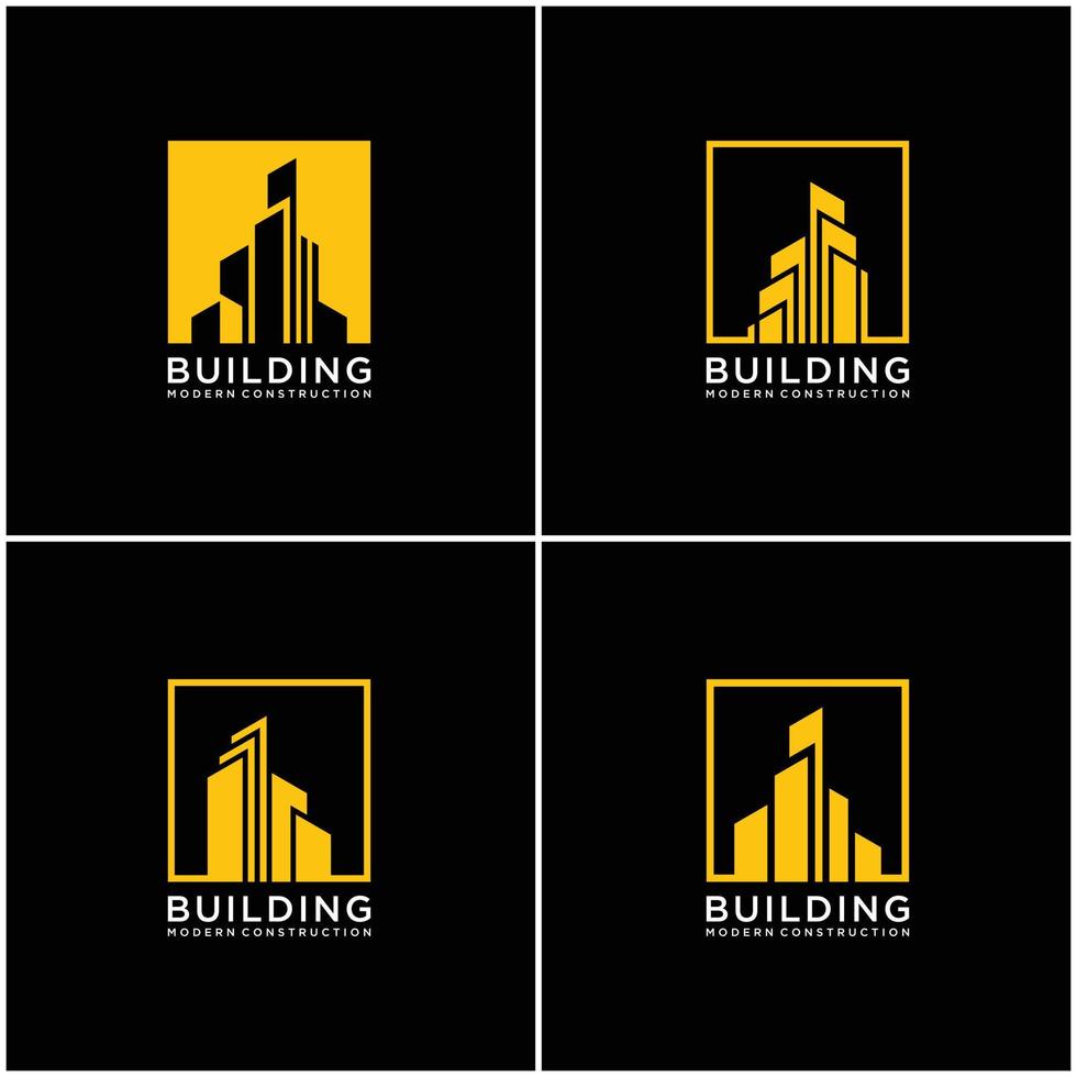 conjunto de construcción de colección diseño de logotipos construcción de paquetes. Tarjetas de visita premium, inspiradoras logotipos abstractos de construcción de ciudades. vector