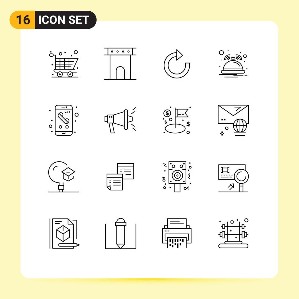 Group of 16 Modern Outlines Set for mobile app arrow service hotel Editable Vector Design Elements