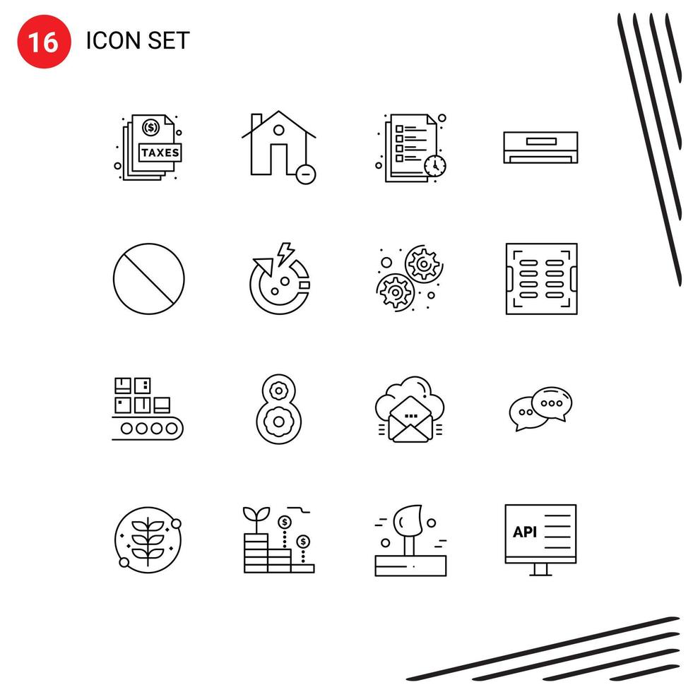 Pack of 16 creative Outlines of technology cooling house air conditioner study timetable Editable Vector Design Elements