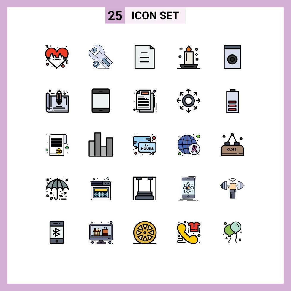 User Interface Pack of 25 Basic Filled line Flat Colors of appliances light service dinner candle Editable Vector Design Elements