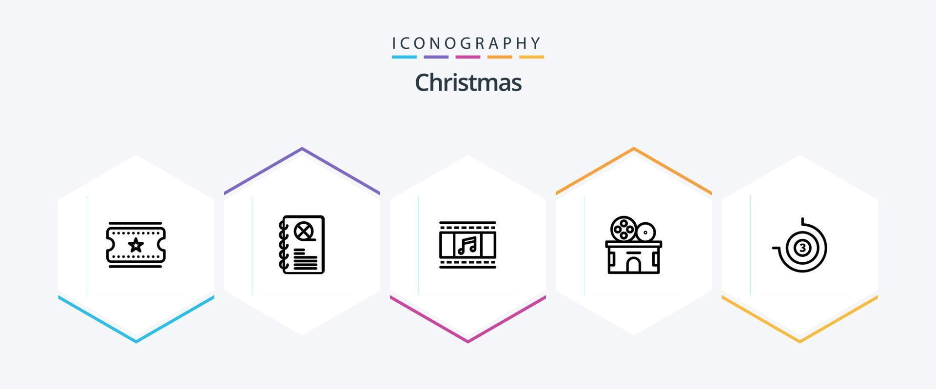 Christmas 25 Line icon pack including timepiece. count down. film. ticket. entertainment vector