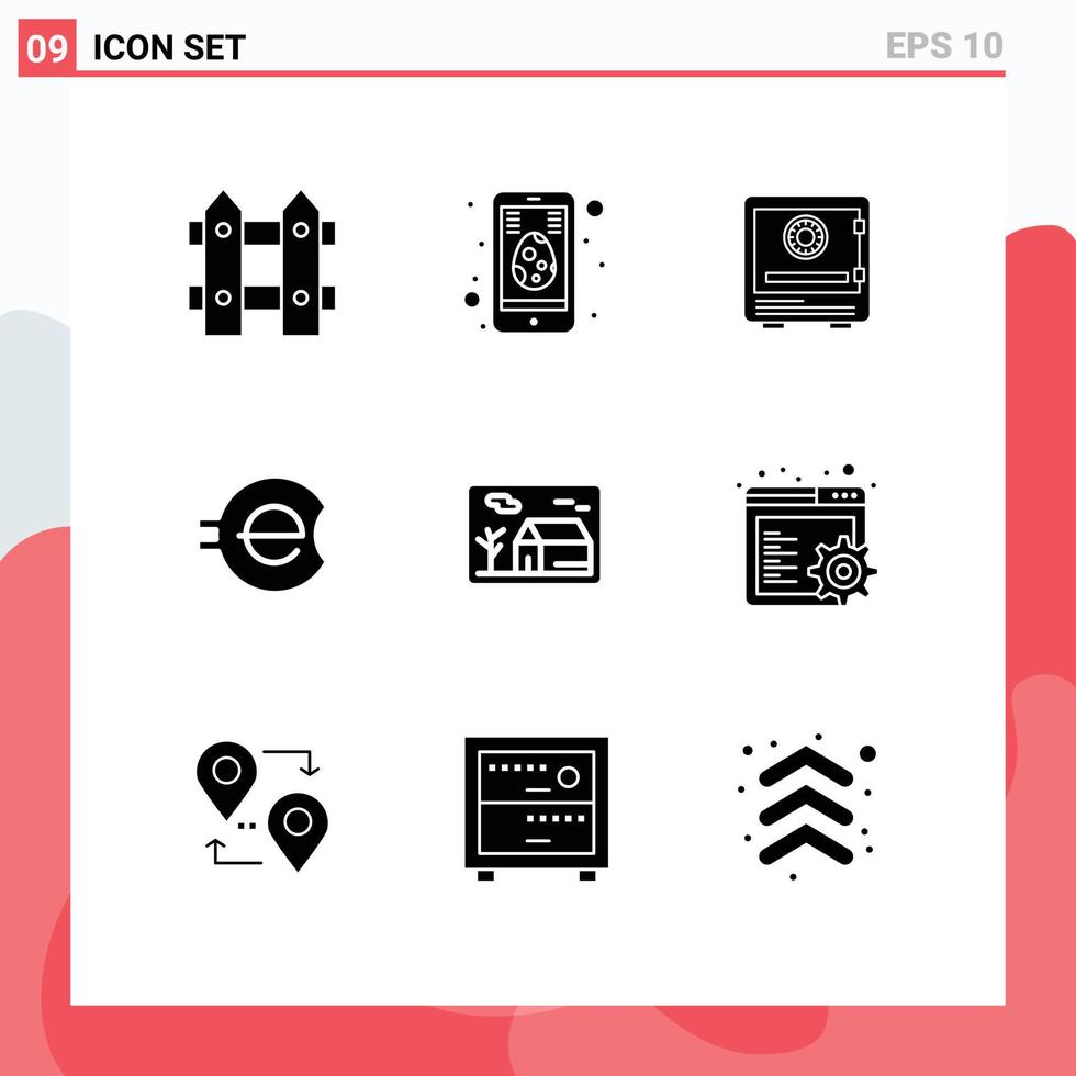 Set of 9 Commercial Solid Glyphs pack for crypto e coin safe security money Editable Vector Design Elements