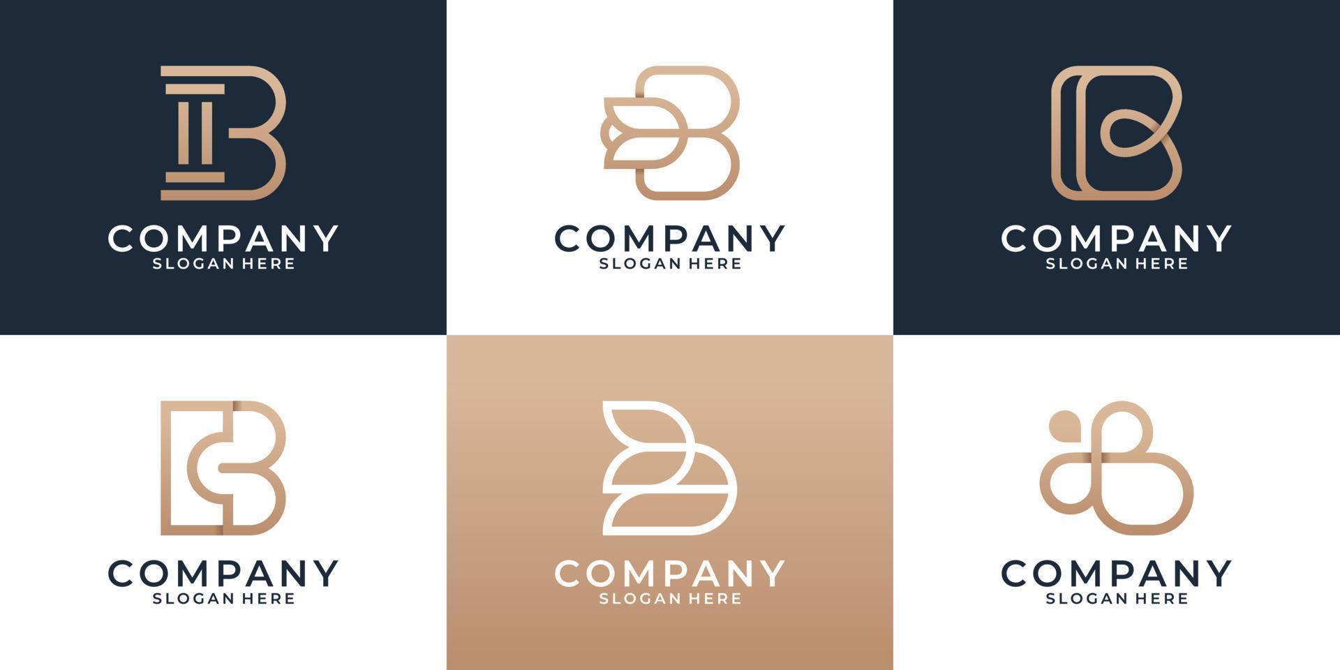 conjunto de varias plantillas de diseño de logotipo b, carta inicial de monograma creativo para negocios, construcción, marketing, belleza y moda. vector