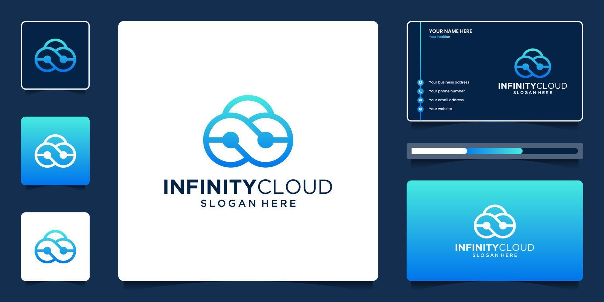 Technology infinity cloud logo design with business card template vector