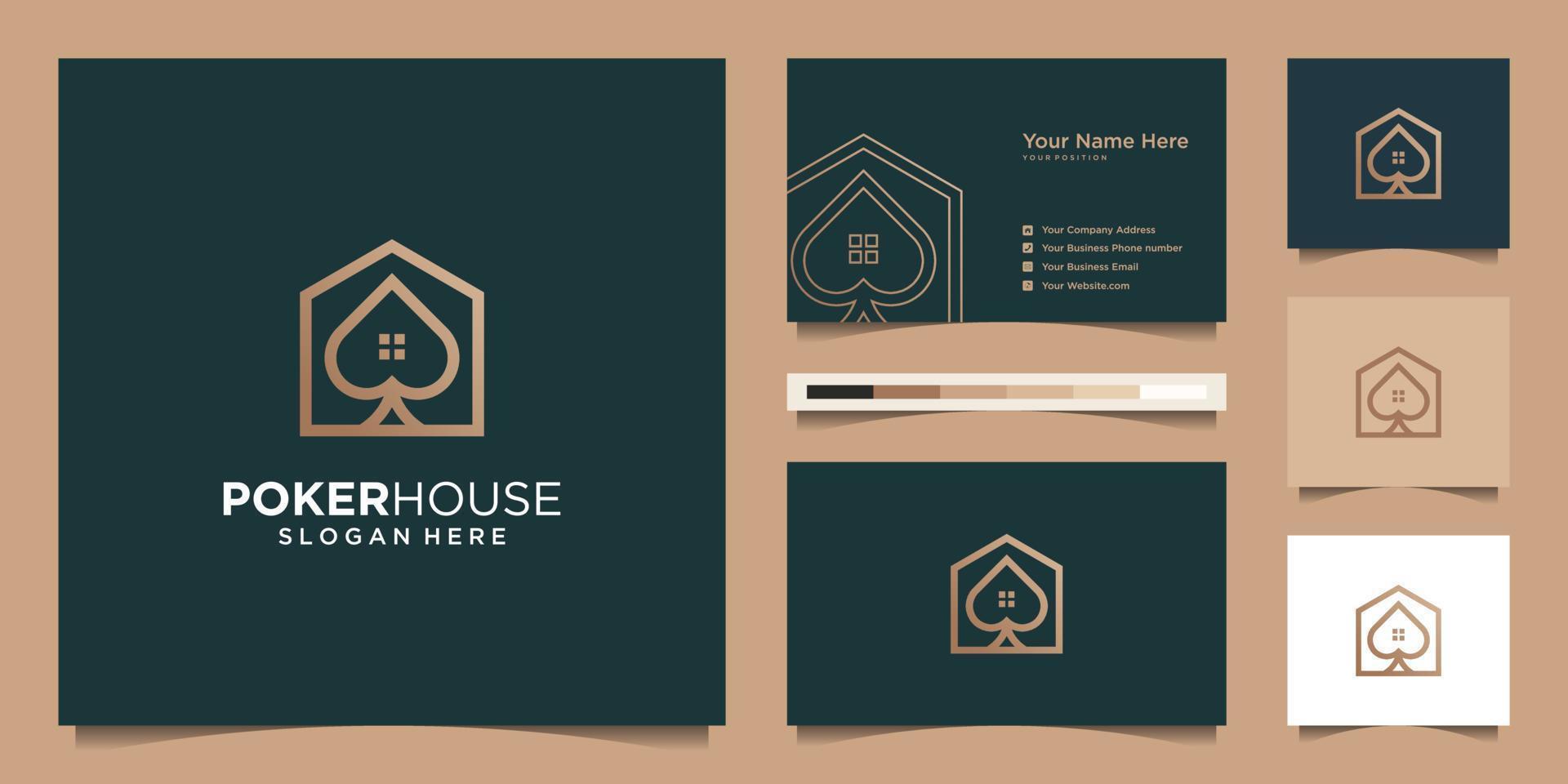 Logo modern poker house for construction, home, real estate, building, property. minimal awesome trendy professional logo design template and business card design Premium Vector