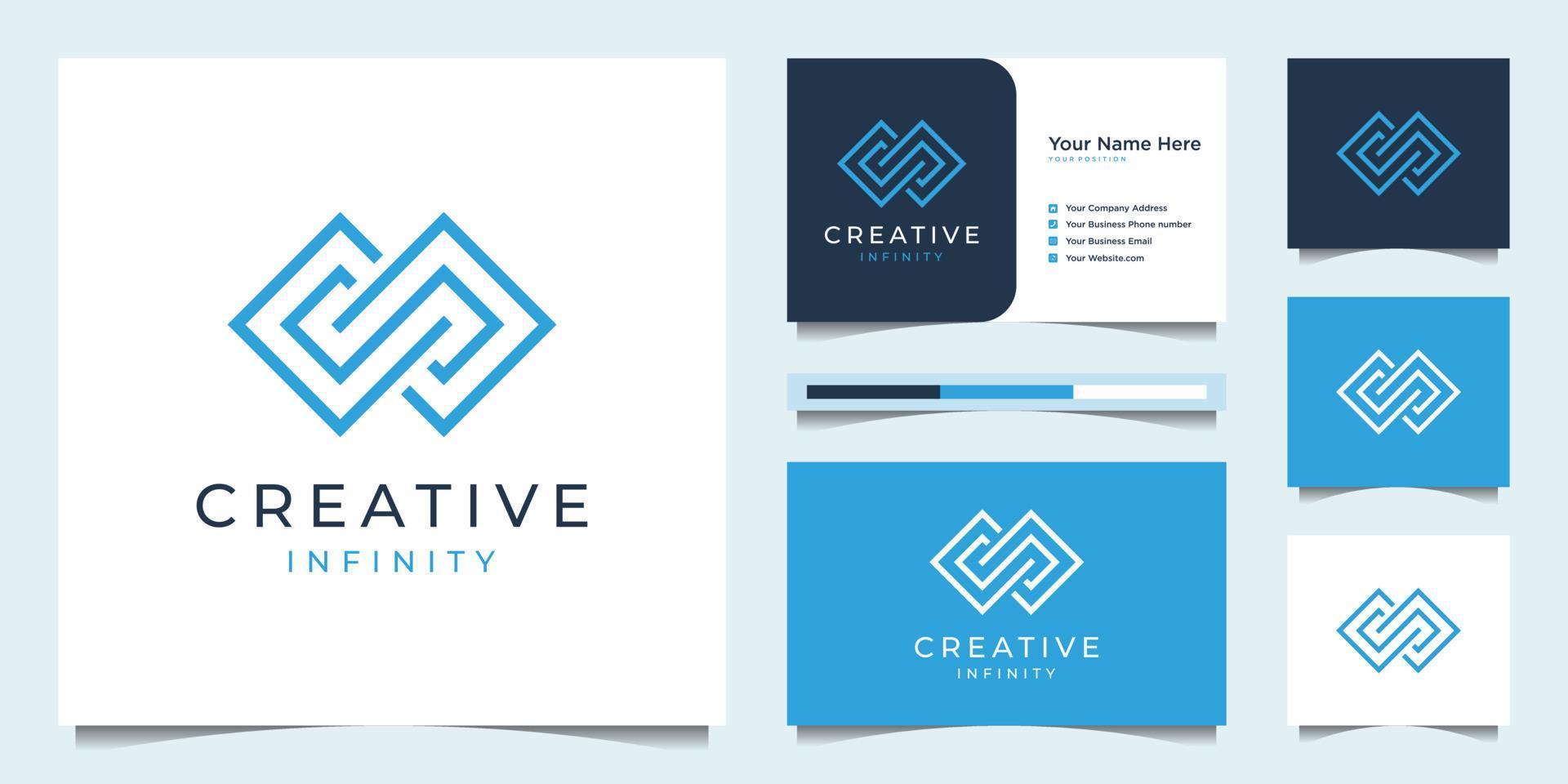 línea infinita minimalista creativa. diseño de logotipo premium y vector de tarjeta de visita.