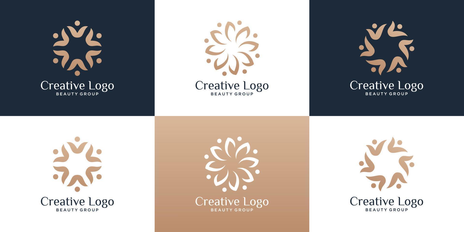 conjunto de personas de lujo abstractas familia y símbolo de unidad humana para el trabajo en equipo y la plantilla de logotipo del grupo de equipo vector